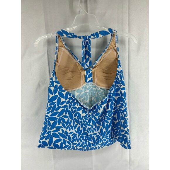 Lands' End Women's Tankini Swim Top Blue White Leaf Print Size 12 - Picture 2 of 4